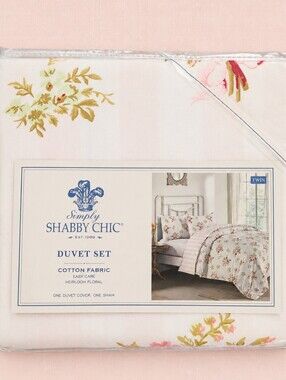 NIP Simply Shabby Chic Heirloom Floral Twin Duvet Set Reversible Cottagecore Bed